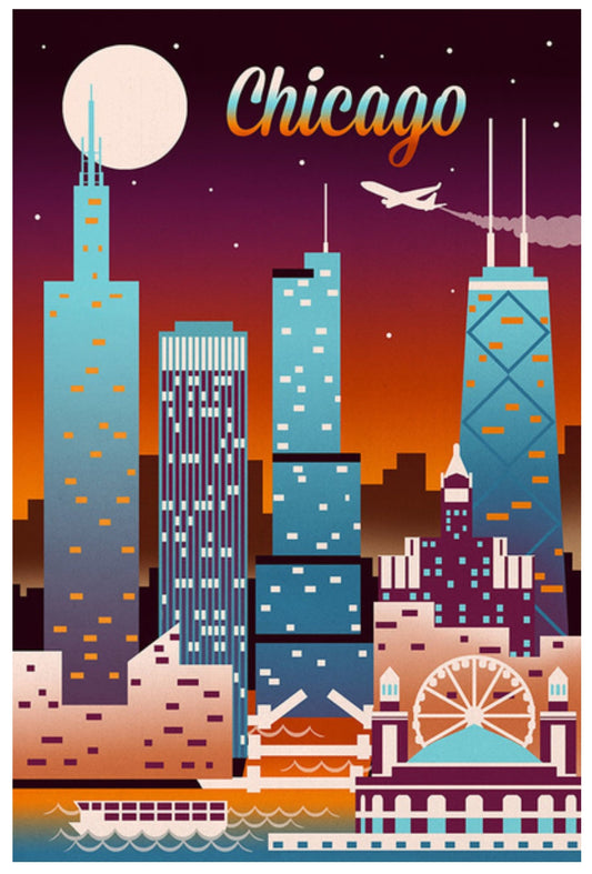 Lantern Press - Chicago - Illinois - Retro Skyline - Postcard