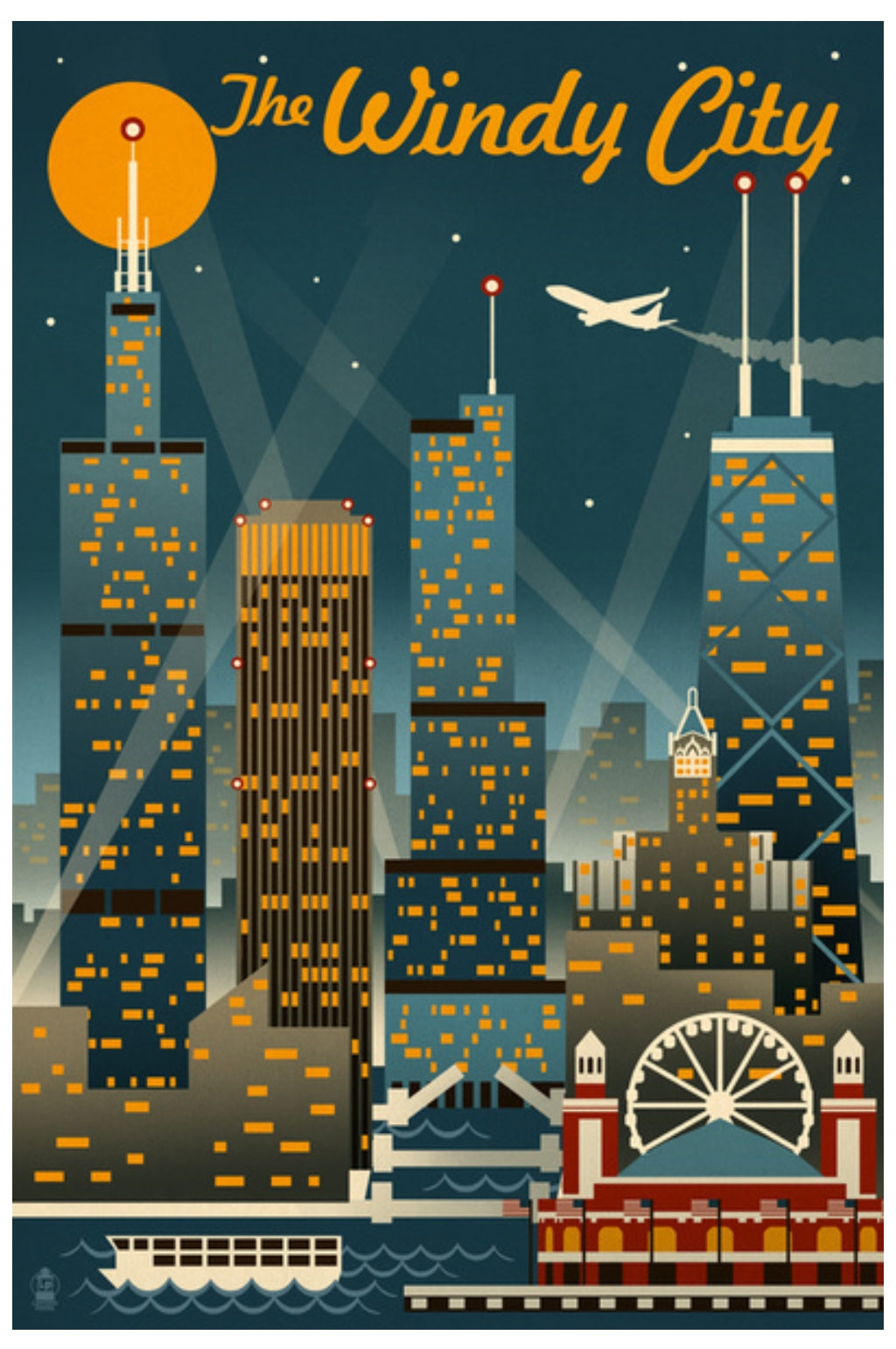 Lantern Press - Chicago - Illinois - The Windy City - Retro Skyline - Postcard