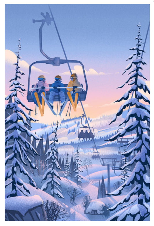 Lantern Press - Chill on the Uphill - Ski Lift - Skiing - Postcard