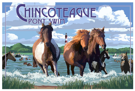 Lantern Press - Chincoteague - Virginia - Pony Swim - Horse - Horses - Postcard