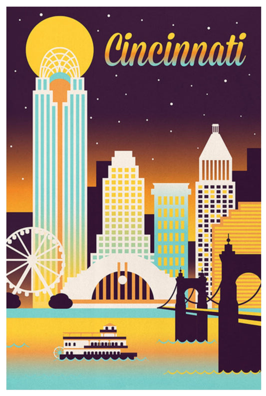 Lantern Press - Cincinnati - Ohio - Retro Skyline - Postcard