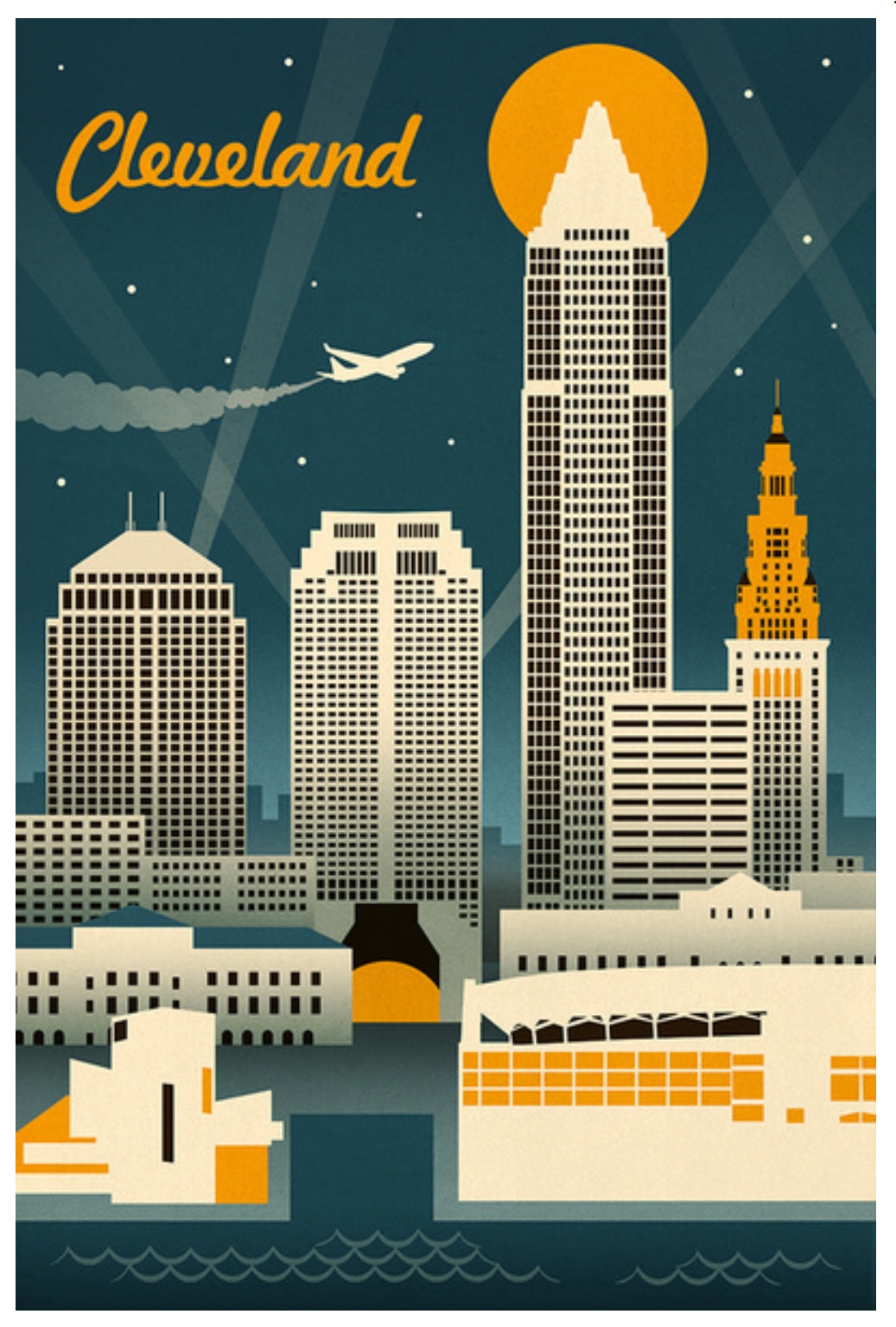 Lantern Press - Cleveland - Ohio - Retro Skyline - Postcard