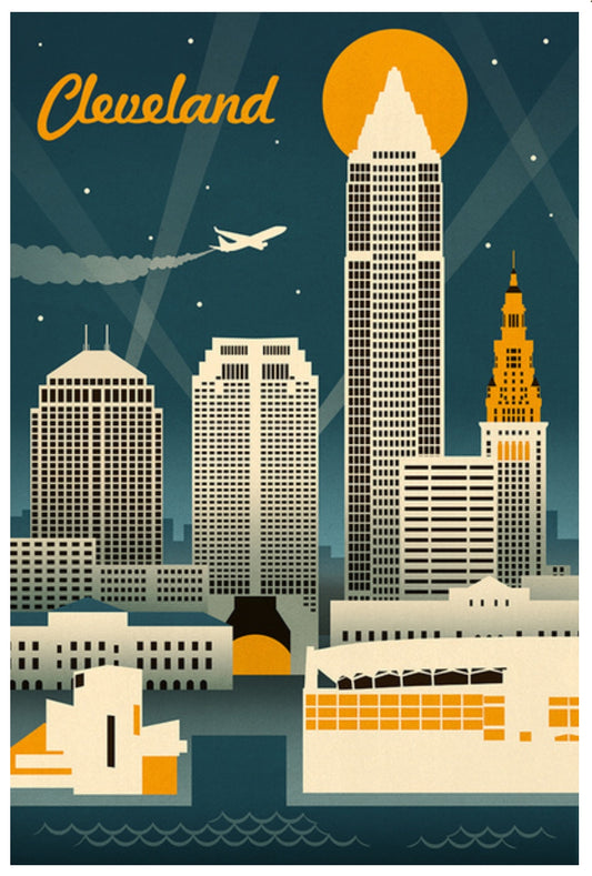 Lantern Press - Cleveland - Ohio - Retro Skyline - Postcard