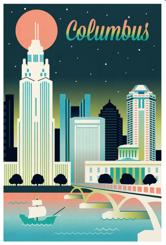 Lantern Press - Columbus - Ohio - Retro Skyline - Postcard