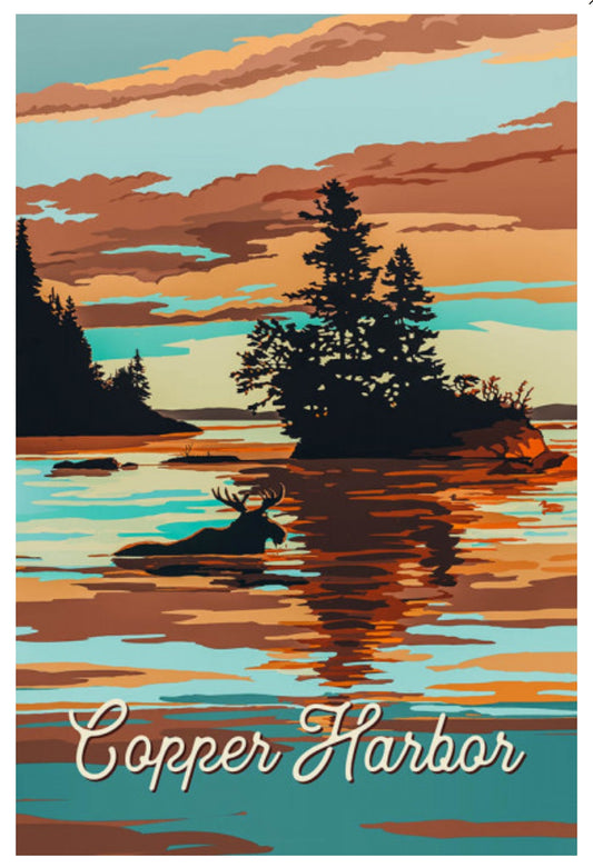 Lantern Press - Copper Harbor - Michigan - Lake - Moose -Postcard