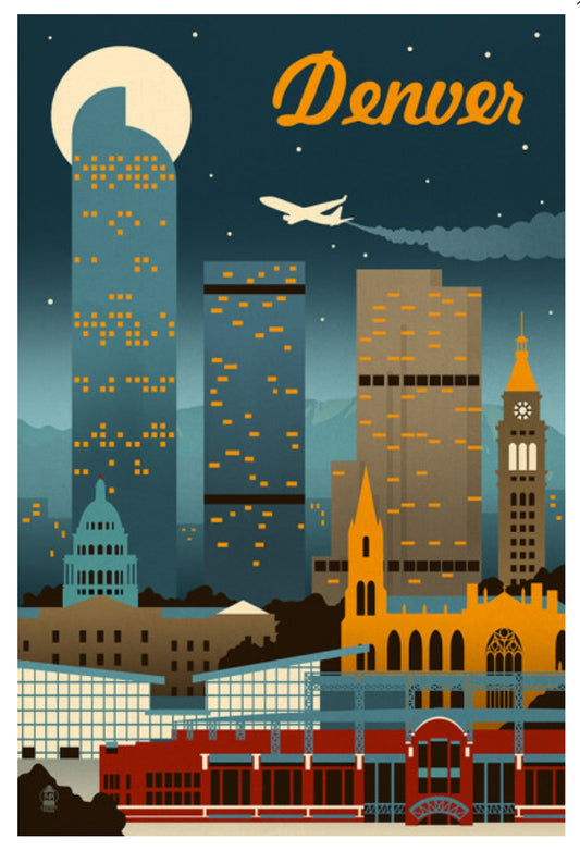 Lantern Press - Denver, Colorado - Retro Skyline -Postcard