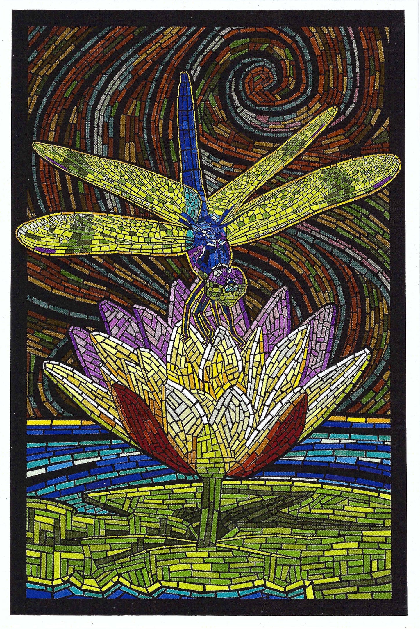Lantern Press - Dragonfly - Paper Mosaic - Postcard