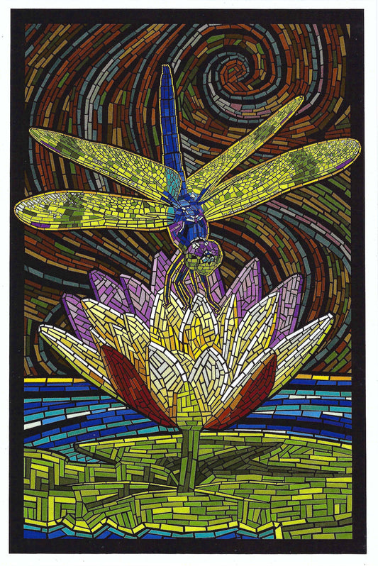 Lantern Press - Dragonfly - Paper Mosaic - Postcard
