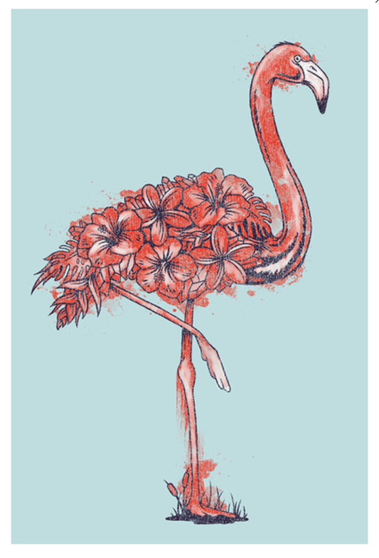 Lantern Press - Flamingo - Flowers - Postcard