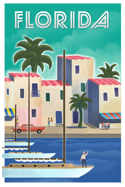 Florida Postcard - Lantern Press - Coastal - Boats - Palm Trees - ideal for Postcrossing