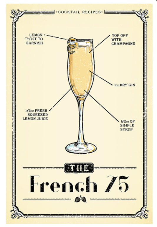 Lantern Press - French 75 - Prohibition - Cocktail Recipe - Postcard