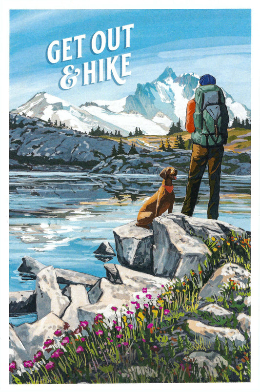 Lantern Press -Get Out and Hike - Hiking - Dog - Postcard