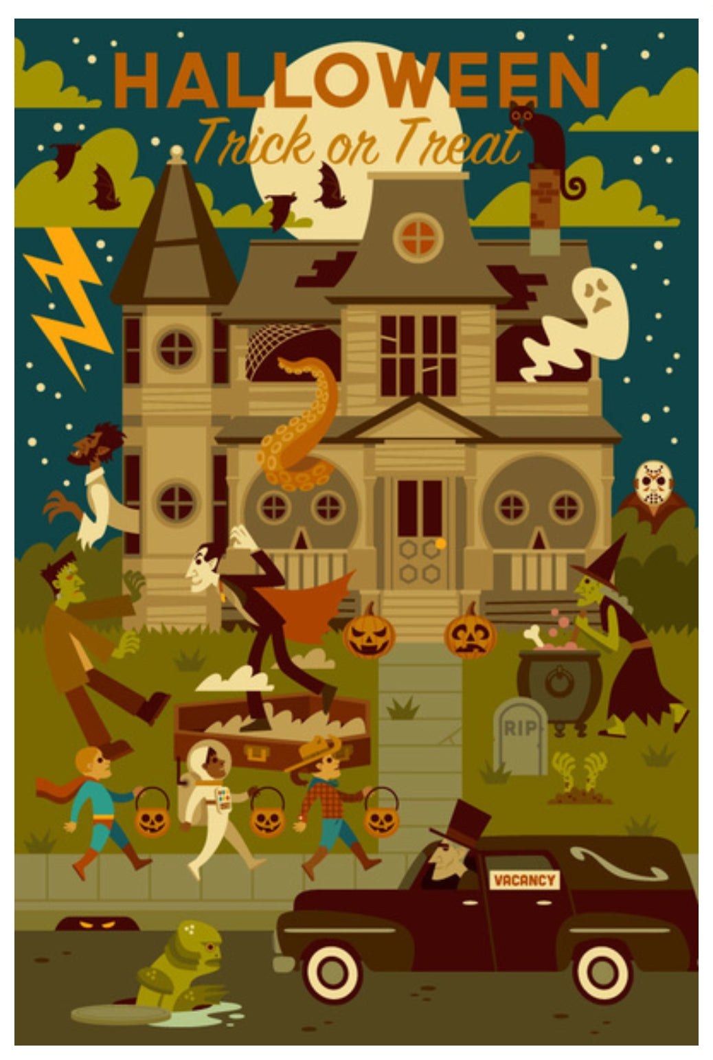 Halloween Postcard - Lantern Press - Haunted House - Postcrossing