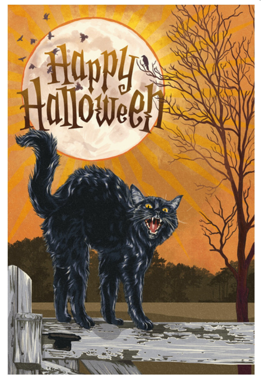 Halloween Postcard - Black Cat - Happy Halloween - Lantern Press Postcard - Postcrossing Postcard