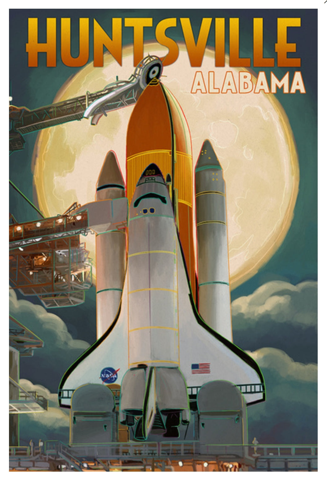 Lantern Press - Huntsville, Alabama - Space Shuttle and Full Moon - Postcard