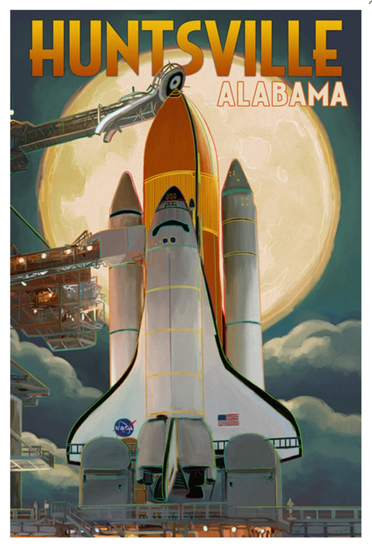 Lantern Press - Huntsville, Alabama - Space Shuttle and Full Moon - Postcard