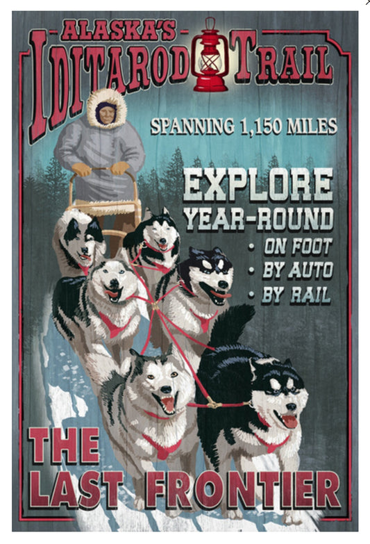 Lantern Press - Iditarod Trail Vintage Sign - Alaska - Postcard