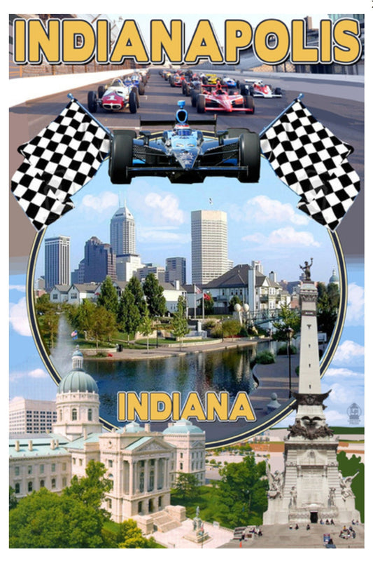 Lantern Press - Indianapolis - Indiana - Scenic Montage - Car Racing - Postcard