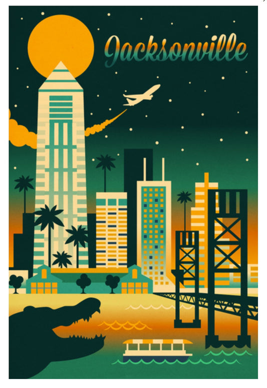 Lantern Press - Jacksonville, Florida - Retro Skyline Chromatic Series - Postcard