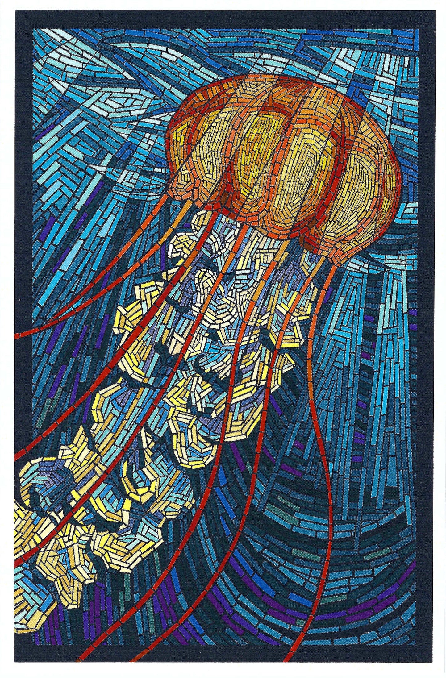 Lantern Press - Jellyfish - Paper Mosaic - Postcard