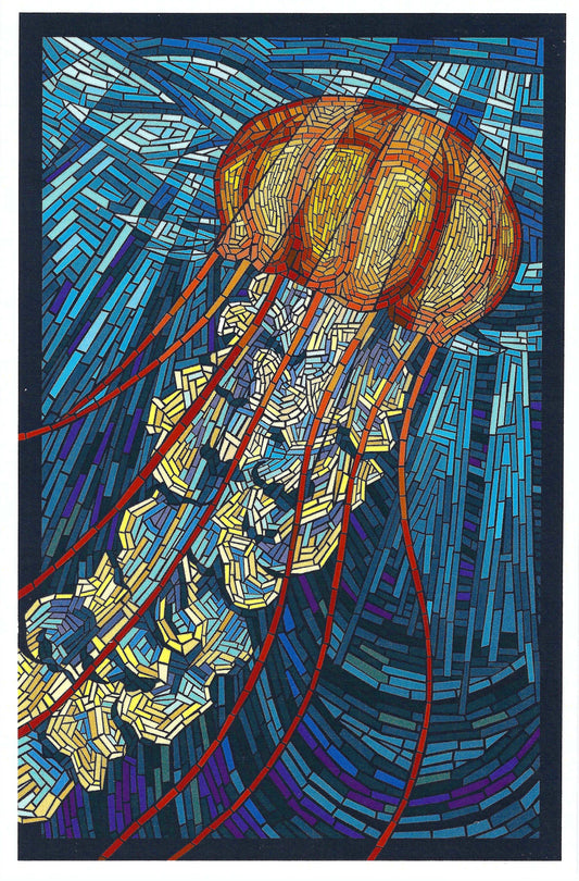 Lantern Press - Jellyfish - Paper Mosaic - Postcard