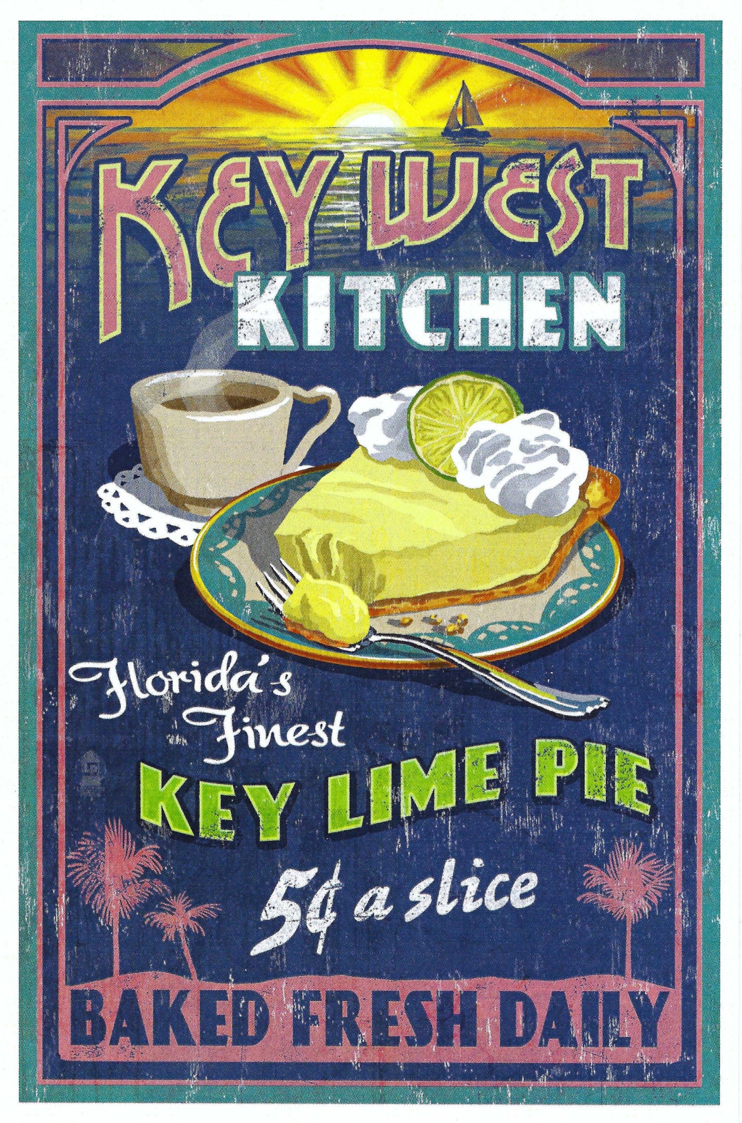 Lantern Press - Key West - Florida - Key Lime Pie - Vintage Sign - Postcard
