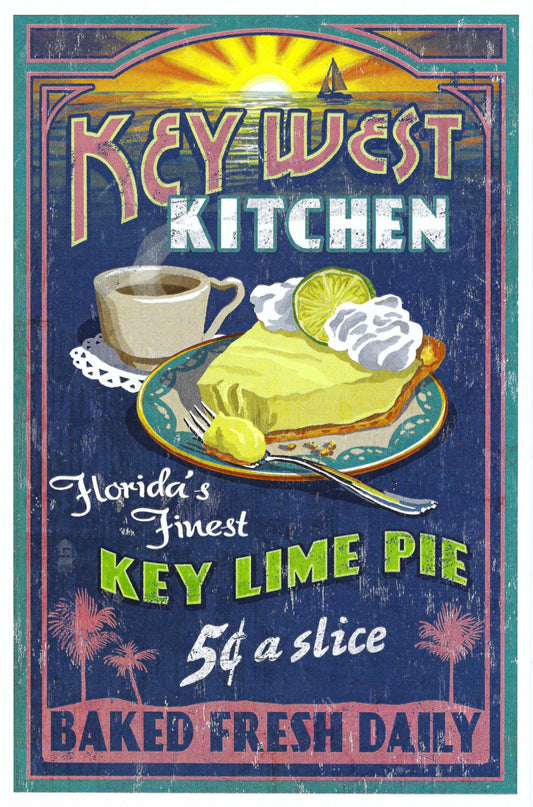 Lantern Press - Key West - Florida - Key Lime Pie - Vintage Sign - Postcard