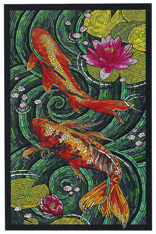 Lantern Press - Koi Fish - Paper Mosaic - Postcard