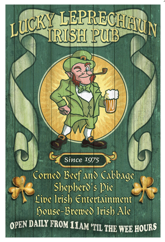 Lantern Press - Leprechaun Irish Pub - Vintage Sign - St. Patrick's Day - Postcard