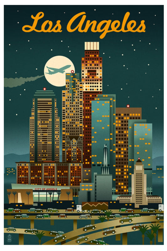 Los Angeles postcard by Lantern Press featuring a retro skyline—ideal for Postcrossing and travel-themed snail mail.