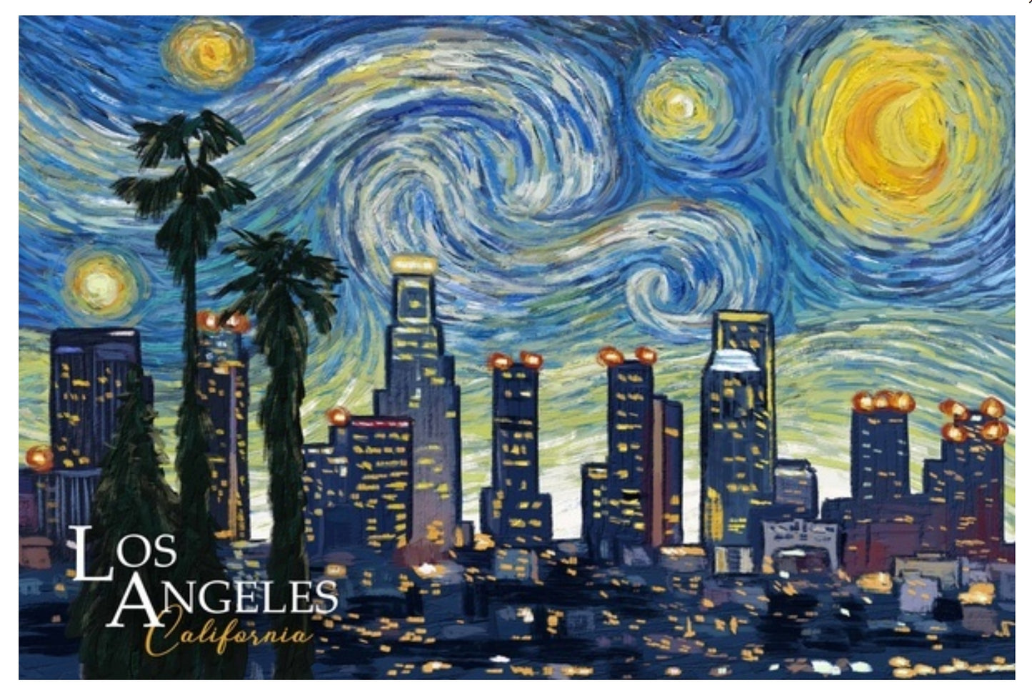 Lantern Press - Los Angeles, California - Starry Night City Series - Postcard