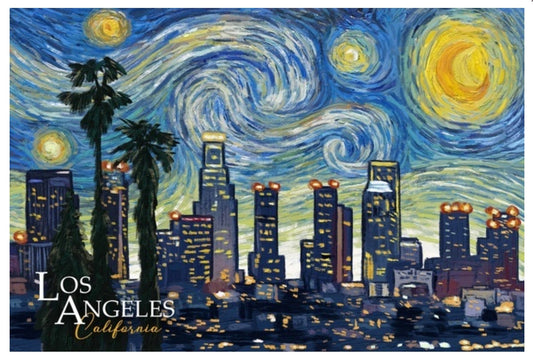 Lantern Press - Los Angeles, California - Starry Night City Series - Postcard