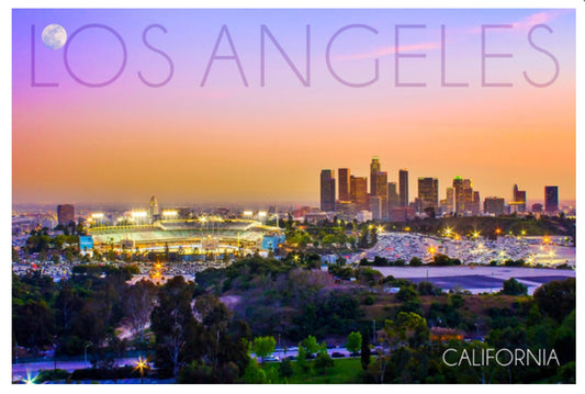 Lantern Press - Los Angeles, California - Sunset - Dodgers Stadium -City of Angels - Postcard