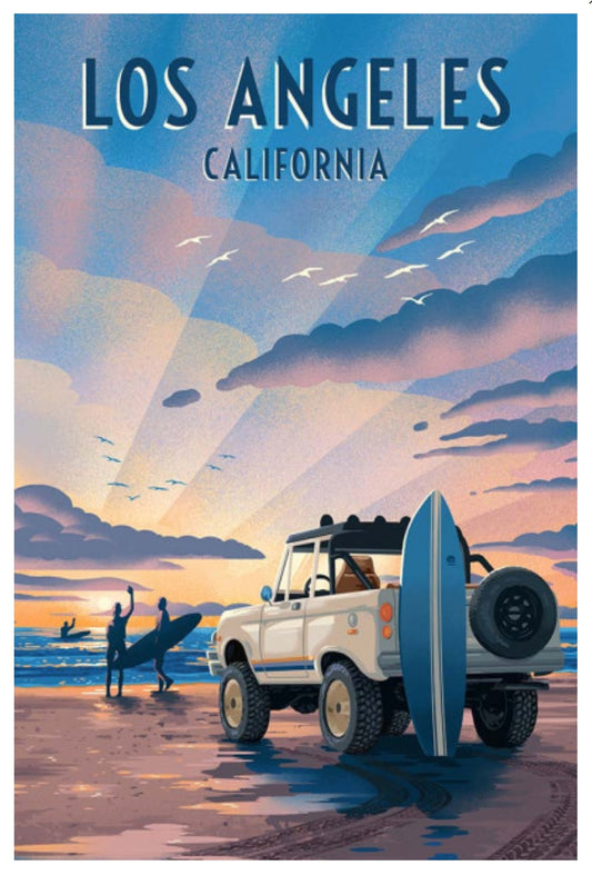 Los Angeles California - Lantern Press - Surfers on a sun-kissed beach