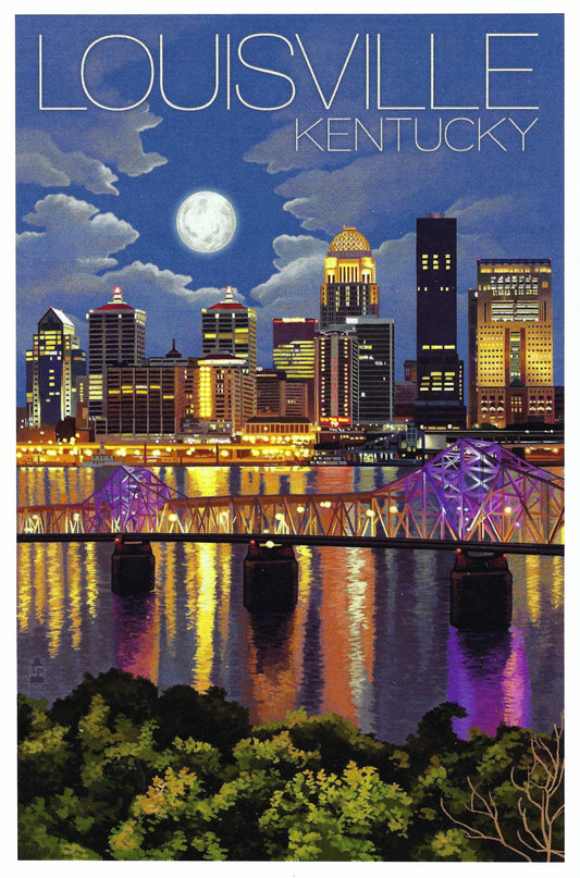 Lantern Press - Louisville - Kentucky - Skyline at Night -Postcard