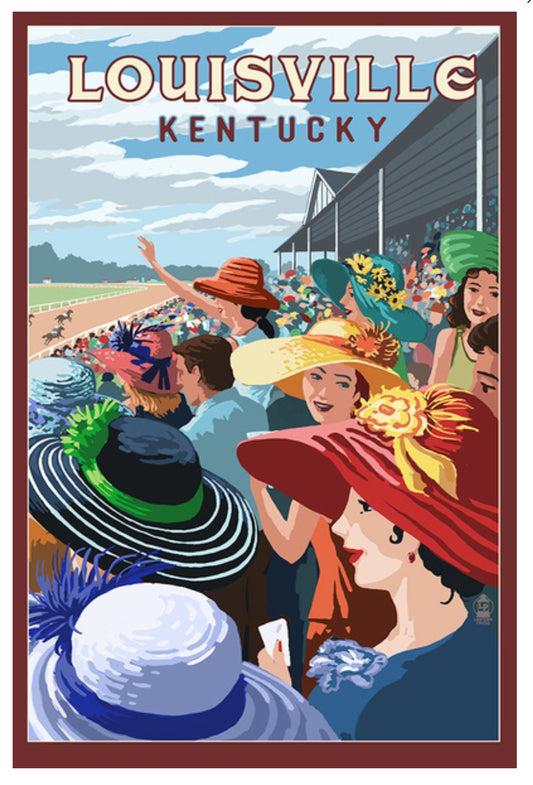 Lantern Press - Louisville, Kentucky - Track Horse Racing - Derby - Hats - Postcard