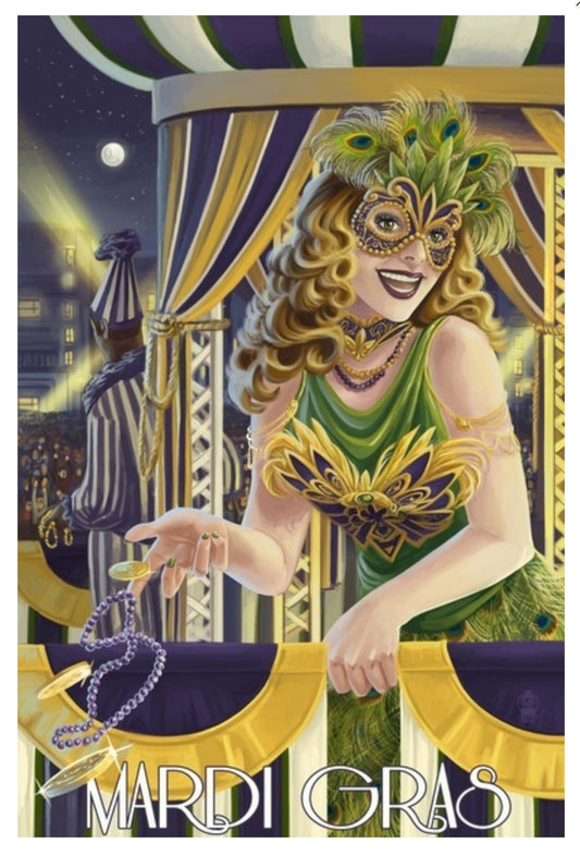 Lantern Press - Mardi Gras Girl - Postcard