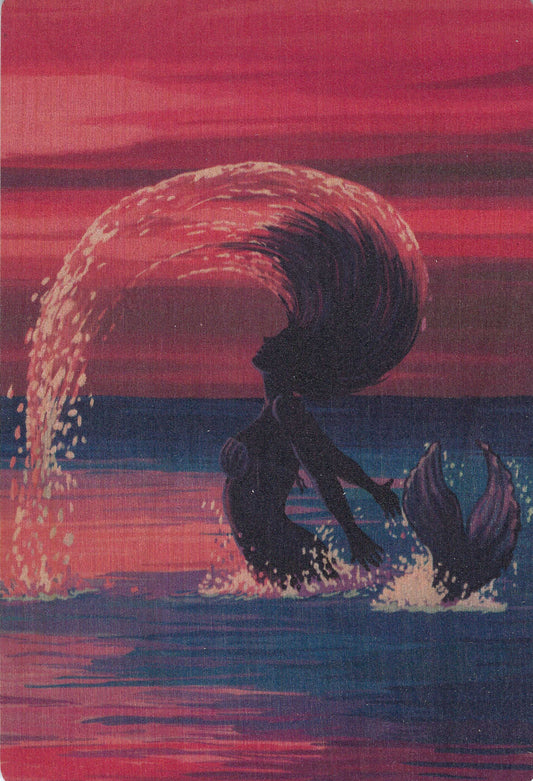 Lantern Press - Mermaid - Silhouette - Dusk - Wood Postcard