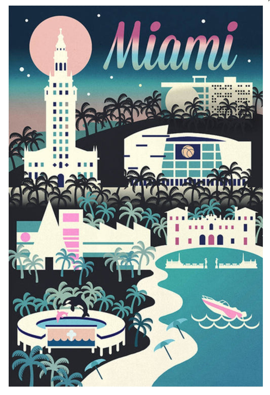 Lantern Press - Miami, Florida - Retro Skyline Chromatic Series - Postcard