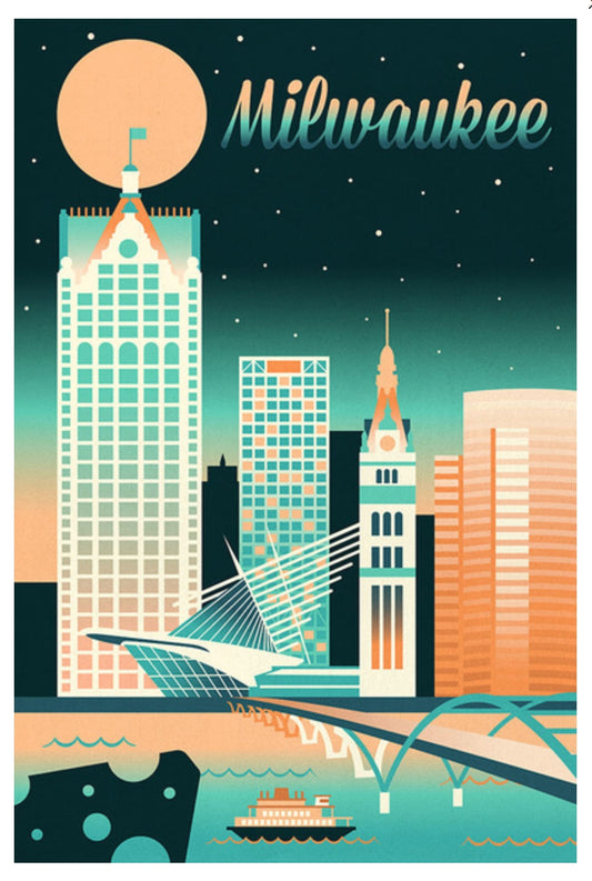 Lantern Press - Milwaukee - Wisconsin - Retro Skyline -Postcard
