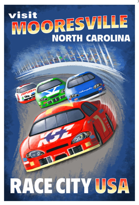 Lantern Press - Mooresville - North Carolina - Racecar Scene - Postcard