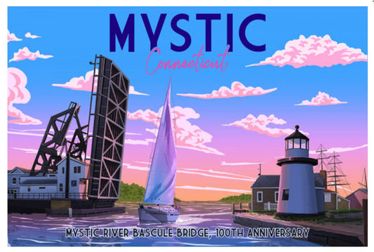 Lantern Press - Mystic - Connecticut -Bascule Bridge - 100th Anniversary - Postcard