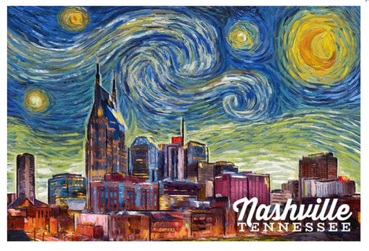 Lantern Press - Nashville, Tennessee - Starry Night City Series - Postcard