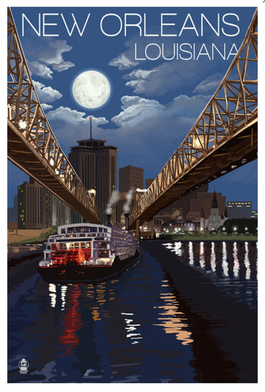 Lantern Press - New Orleans - Louisiana - Skyline at Night - Postcard