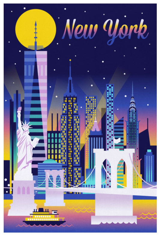 Lantern Press - New York City, NY - Retro Skyline - Postcard