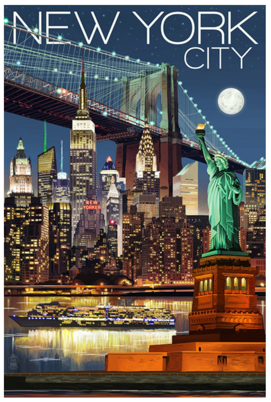 Lantern Press - New York City, NY - Skyline at Night - Postcard