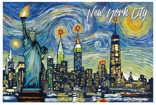 Lantern Press - New York City, NY - Statue of Liberty - Starry Night - Postcard