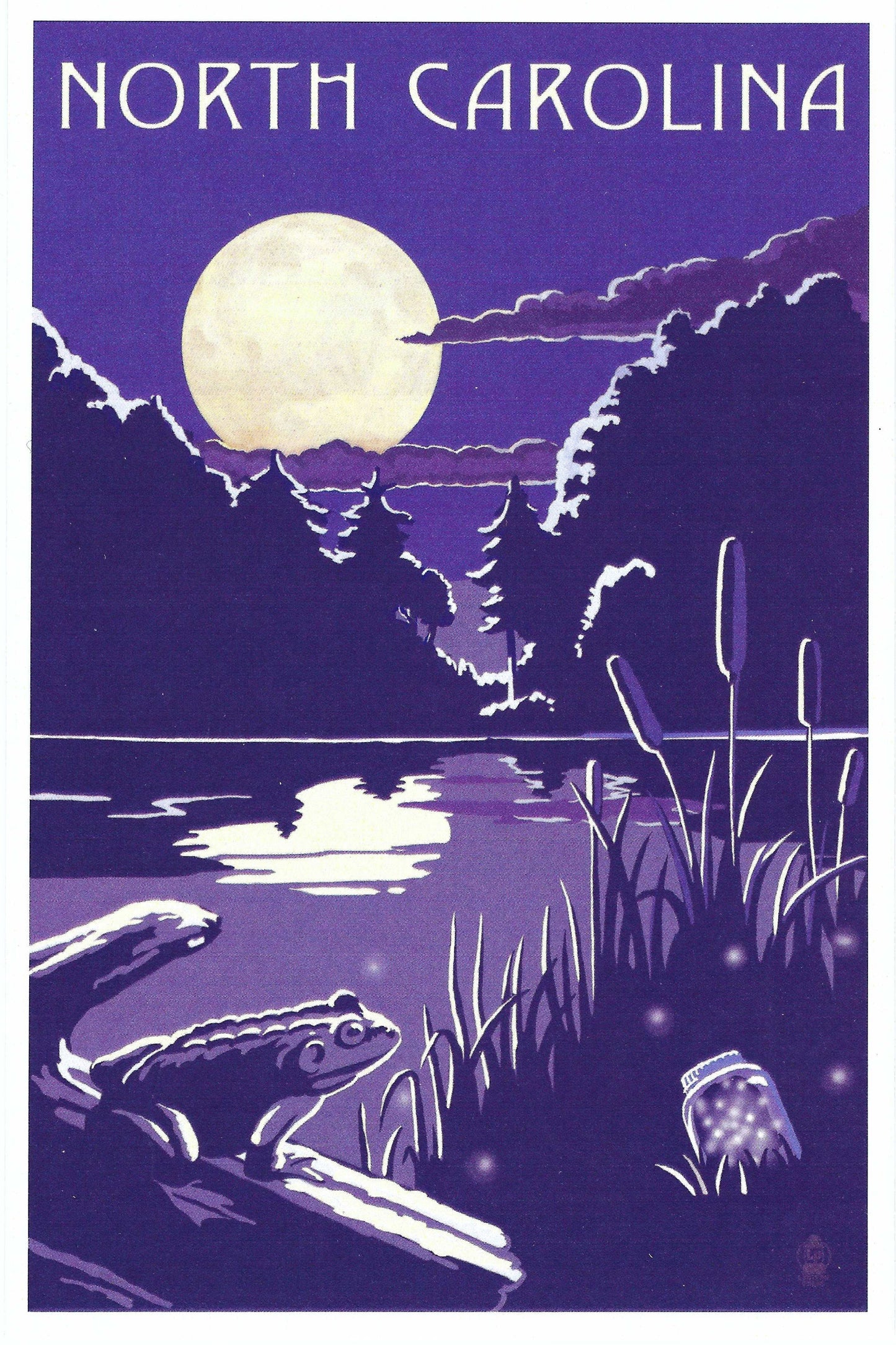 Lantern Press - North Carolina - Lake at Night - Postcard