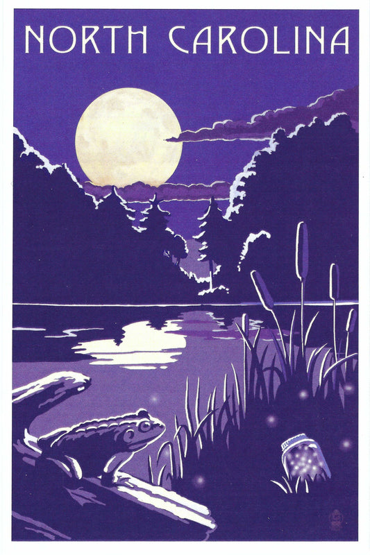 Lantern Press - North Carolina - Lake at Night - Postcard