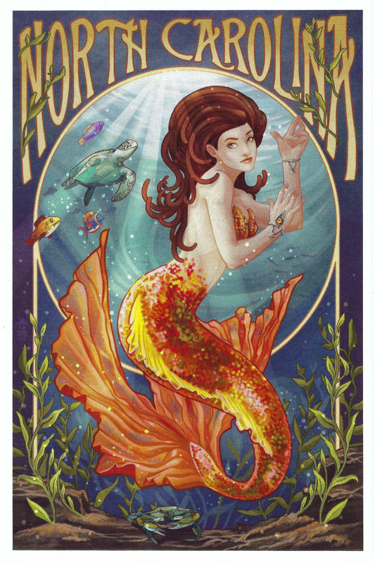 Lantern Press - North Carolina - Mermaid - Postcard
